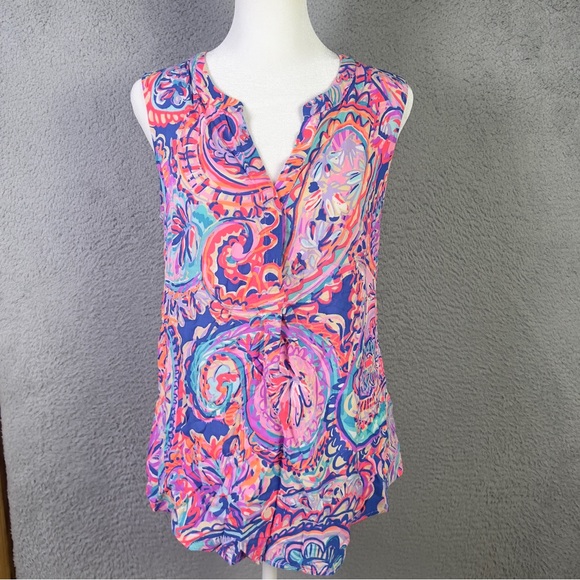 Lilly Pulitzer Tops - Lilly Pulitzer Stacey Top Womens Small Multicolor Sleeveless Preppy Casual Rayon